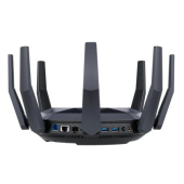 Рутер Asus Wireless Router, RT-AX89X, AX6000, 8x8 Dual-Band, Quad-Core 2.2GHz CPU, 256MB/1GB Flash/RAM, 10G port, SFP+ port, AiProtection Pro, Adaptive QoS, VPN server/client, IPTV, OFDMA, MU-MIMO, Beamforming, Link Aggregation, Port forwarding, AiMesh, B