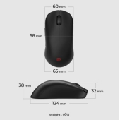 Мишка BenQ ZOWIE U2 Wireless Mouse For Esports, Size M, 60g, up to 1000 Hz, up to 3200 DPI, Symmetrical design, Inward-curved on both sides for agility during multi-angle movement, Wireless design w/enhanced receiver, Driverless, plug and play