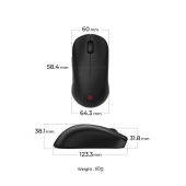 Мишка BenQ ZOWIE U2-DW 4K Wireless Mouse for Esports, Size M, 60g, up to 4000 Hz, up to 3200 DPI, Symmetrical design, Inward-curved both sides for agility during multi-angle movement, Wireless w/4K enhanced receiver, Driverless, plug and play