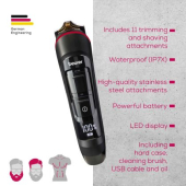Машинка за подстригване Beurer MN9X body groomer, 11 attachments with 16 cutting lengths for trimming and shaving on the entire body, Waterproof (IPX7),  Quick-charge function, LED display, Incl. practical hard case