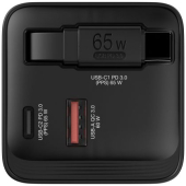 Зарядно устройство Verbatim Mini GaN Charger 65W 2 Port retractable cable display US plugs with EU and UK adaptors